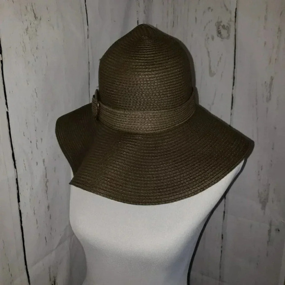 Brown wide rim floppy hat paper polyester - Picture 3 of 4